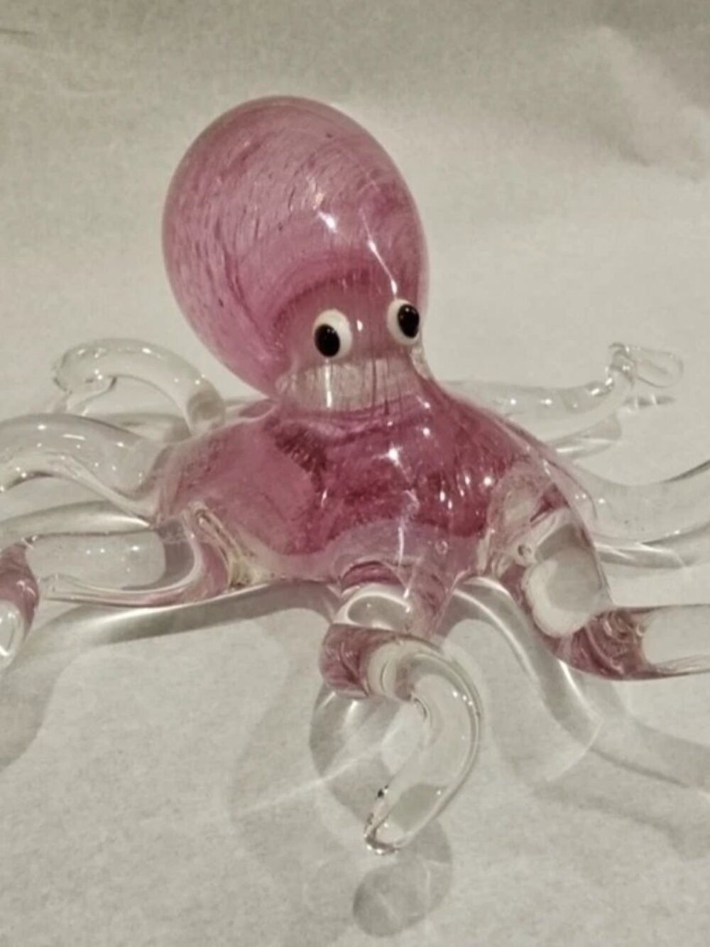 Murano Style Handblown Art Glass Octopus Paperweight Figurine Pink Clear Large - Picture 2 of 10